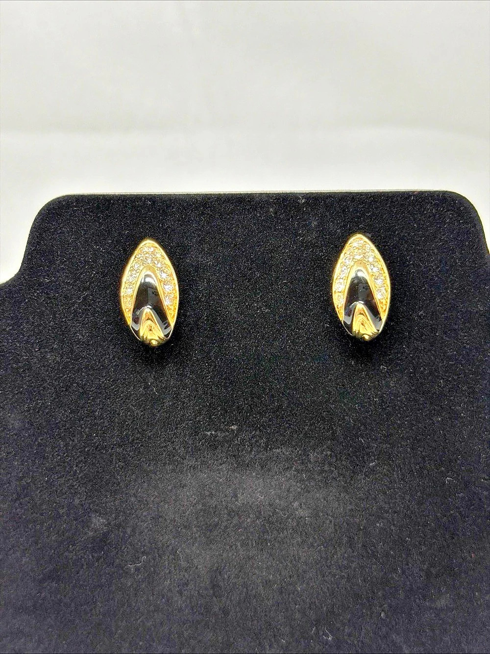 Vintage 1980’s Trifari Black Enamel & Rhinestones Tear Drop Earrings